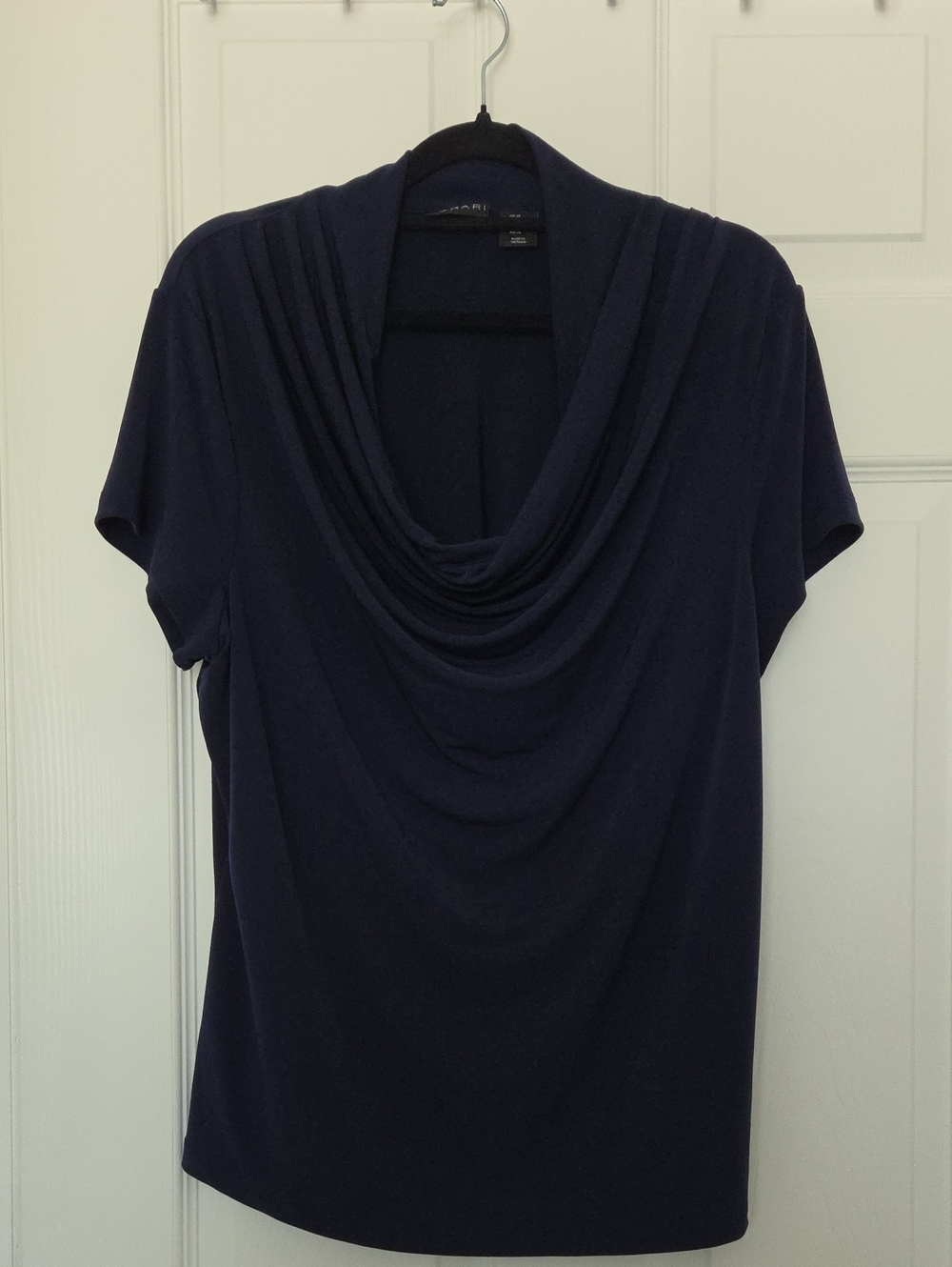 Tahari Navy Cowl Neck Top